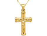 14K Yellow Gold Reversible Crucifix Cross Pendant Necklace with Chain